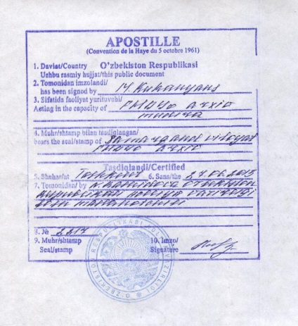 Hogyan legalizálni születési anyakönyvi Üzbegisztánban apostille legalizálása, Üzbegisztán