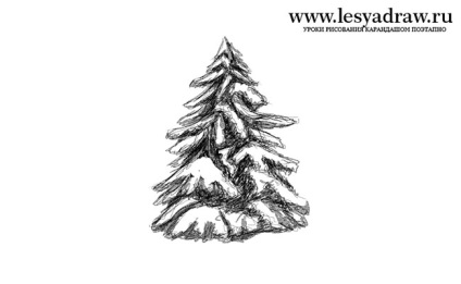 Hogyan kell felhívni a karácsonyfa a hóban egy ceruzával szakaszokban