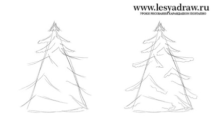 Hogyan kell felhívni a karácsonyfa a hóban egy ceruzával szakaszokban