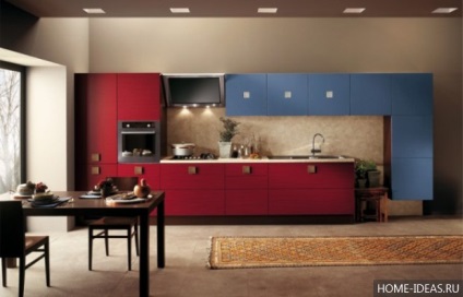 A piros szín a belső a lakás, és annak kombinálása más színek