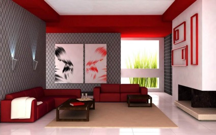 Piros-fehér szobában képet belső fekete nappali kék dekoráció, színek, fehér, új falak