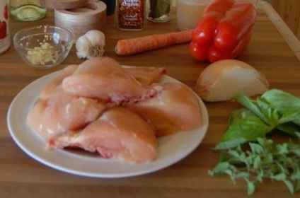 Csirke, párolt paradicsom - egy lépésről lépésre recept fotók