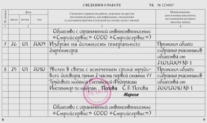 A minta bejegyzés a munka könyv főigazgatója 2017-ben (munkaerő) A minta bejegyzés a munka könyv főigazgatója 2017-ben