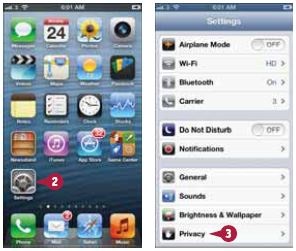 Kiválasztása adatvédelmi beállításokat, és helyét az iPhone 5 - iPhone - iPad