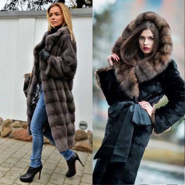 Hosszú nyérc kabátok a téli 2017-2018 évben egy fotó modell gallér és kapucni hiúz
