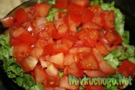 Csirke saláta, bab, paradicsom, és krutonnal - lépésről lépésre recept