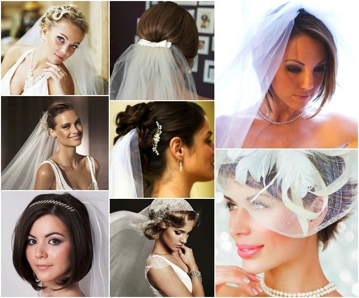 Esküvői frizura a fátyol a rövid haj, fotó és videó anyagok