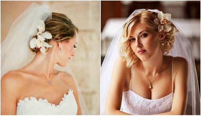 Esküvői frizura a fátyol a rövid haj, fotó és videó anyagok