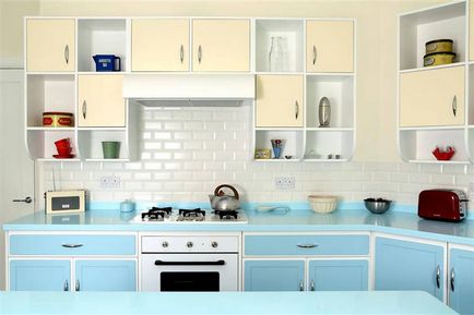 Konyha stílusában retro - Képek a legstílusosabb belső terek (retro) Kitchen egy retro stílusban - Képek a legstílusosabb belső terek