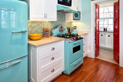 Konyha stílusában retro - Képek a legstílusosabb belső tereivel (konyha egy retro stílusú fotó) Kitchen egy retro stílusban - Képek a legstílusosabb belső terek