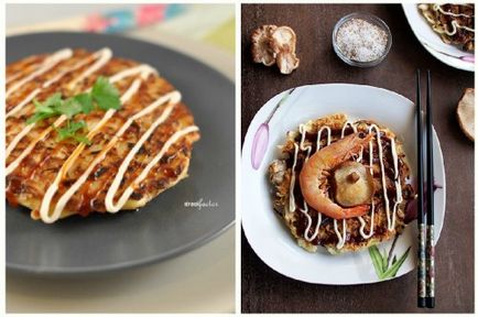 Okonomiyaki- lépésre folyamat főzés pizza japán