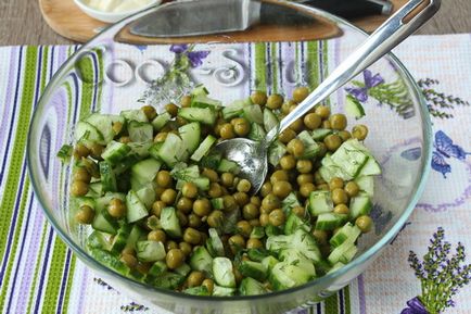 Saláta csirke, borsó, uborka - lépésről lépésre recept fotókkal, saláták