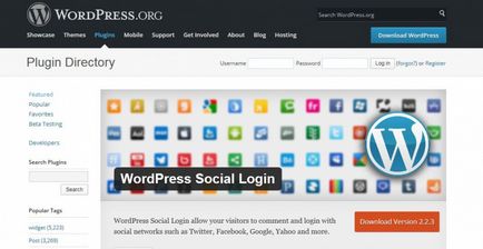 Wordpress bejegyzés - formájában a belépésre, a bővítmény hitelesítésére keresztül a szociális hálózatok