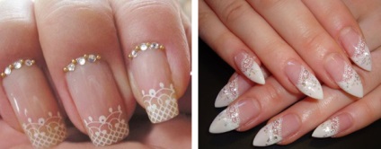 Úgy tervezték, strasszokkal Nails (klasszikus francia manikűr) Köröm design strasszokkal