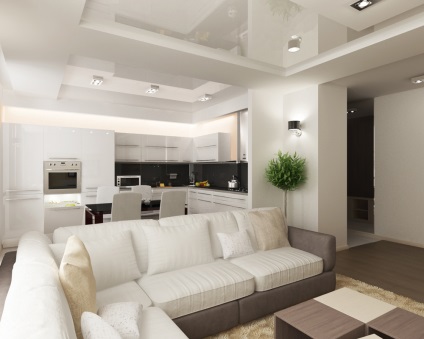 Ötletek belső konyha nappali fotó egyesített design, nagyon szép és elegáns, luxus és