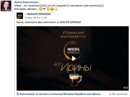 Magyarország esetében Nescafé kávét célzott videokomplimenty olaszok 50 női nevek