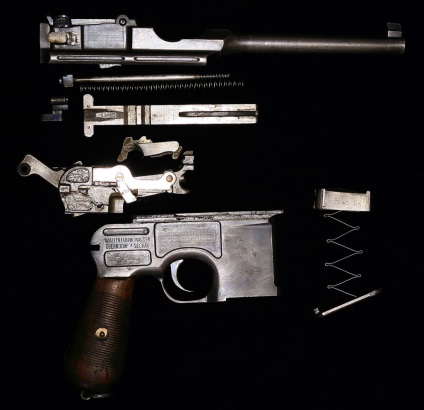 Pisztolyt Mauser-96 (Mauser C96) eszköz interakció mechanizmusok és alkatrészek (Mauser) Pisztolyt Mauser-96 (Mauser C96) eszköz interakció mechanizmusok és alkatrészek