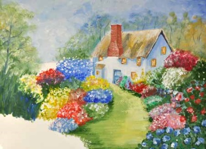 Rajz gouache festmény - egy nyári kert, a leckét gouache, gouache festmény, rajz gouache lecke