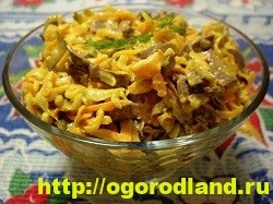 Saláta „Obzhorka” ( „Obzhorka” saláta babbal és csirke) Saláta „Obzhorka”