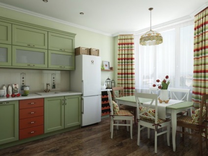 Zöld konyha elegáns színkombináció a belső, modern függönyök és tapéta (modern) Zöld konyha elegáns színkombináció a belső, modern függönyök és tapéta