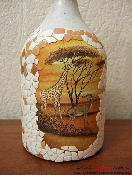 Decoupage palack egy afrikai stílusú, kagyló kézműves, hogyan lehet egy mozaik ki a shell