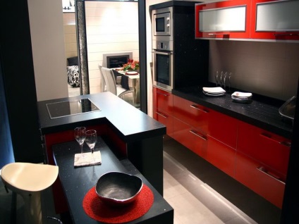 Belsőépítészet fekete és piros konyha, konyha belső