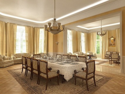Дизайн інтер'єру вітальні в приватному будинку в сучасному стилі суміщеної кухні та вітальні, кімнати