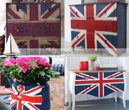 A belső tér a stílus brit (angol) zászló és egyéb jelképek, fotók