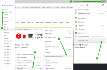 Hogyan változtassuk meg a kódolás a böngésző Yandex - felső