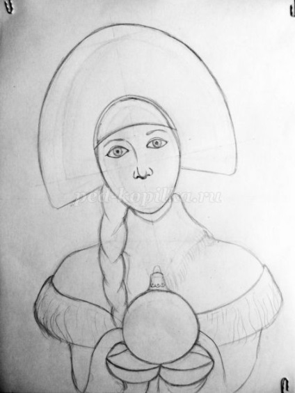 Hogyan kell felhívni a portré egy Snow Maiden ceruzával szakaszokban a fotó (portré) Hogyan kell felhívni a portré egy Snow Maiden ceruzával szakaszokban fotókkal