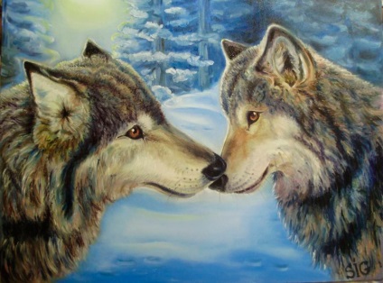 Festmények farkasokkal - vesz egy ajándékot, a szimbolizmus tm art-Holst