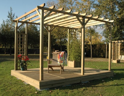 Pergola a kezüket - fa és fém