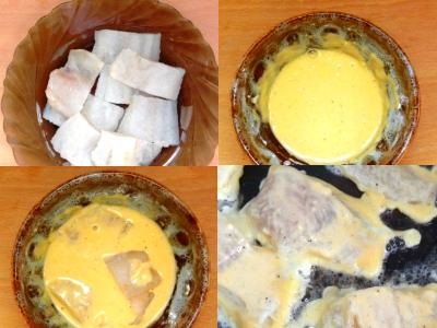 Pollack hal a serpenyőben megsütjük, mint egy finom tésztát (hal) Pollock hal egy serpenyőben megsütjük mindkét finom tempura