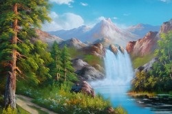 Fenshui-képet egy vízesés és a hegyi