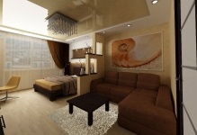 Nappali és hálószoba egy légtérben, valamint a kombinált fotó design, hogyan lehet a belső a stúdióban
