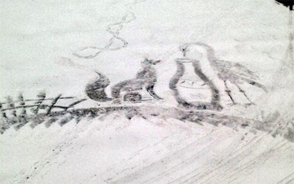 Rajzok a hóban egy tehetséges portás felteszi az udvaron az iskola Izhevsk