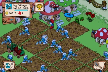 Törpök falu - kék vidám farmer, obofon