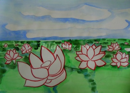 Rajz tó lotuses szakaszokban fényképpel (osztály) Rajz tó lotuses szakaszokban fotókkal