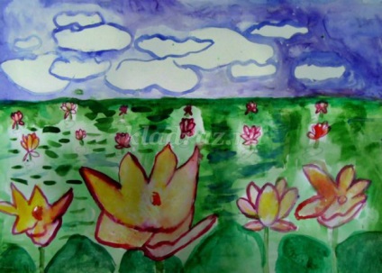 Rajz tó lotuses szakaszokban fényképpel (Lake) Rajz tó lotuses szakaszokban fotókkal