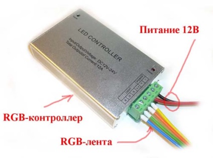 Bekötése RGB LED szalag RGB-vezérlő és erősítő (áramkör) Bekötése RGB LED szalag RGB-vezérlő és erősítő