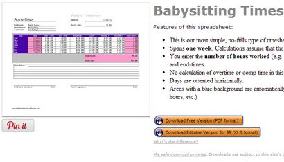 5 gratuit Baby-sitting, Prospectus Modèles AF