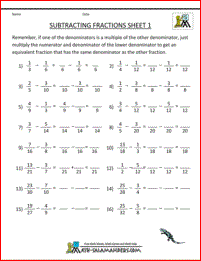 Ajout Soustraire Fractions Worksheets