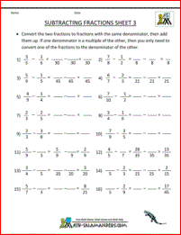 Ajout Soustraire Fractions Worksheets