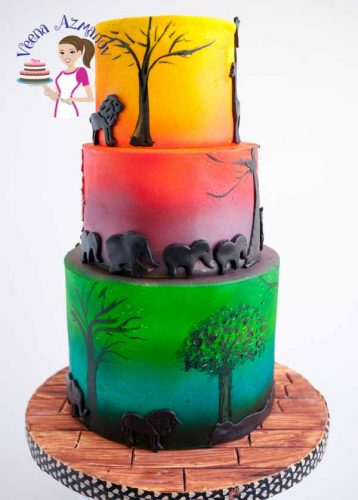African Safari Sunset gâteau avec silhouette animal mignon - Veena Azmanov