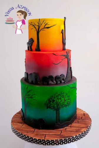 African Safari Sunset gâteau avec silhouette animal mignon - Veena Azmanov