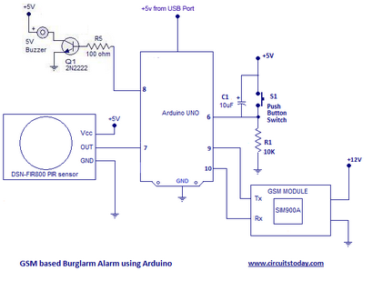 Arduino-Alarmanlage mit PIR-Sensor mit SMS-Alarm