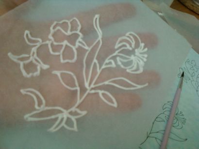 Kuchen und Blütenblätter, Pinsel Stickerei