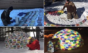 étudiant construit un igloo arc-en-500 sur des blocs de couleur de glace, Daily Mail en ligne