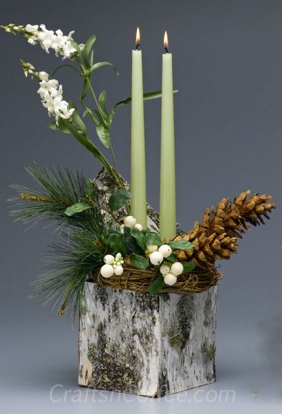 Erstellen Sie einen Weihnachtstables Wald Winter mit einem Birkenrinde Weihnachten Herzstück, Handwerk - n