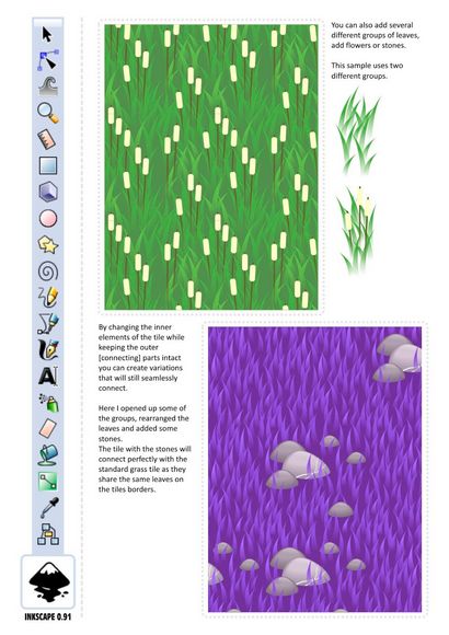 Création de tuiles d'herbe 2D sans soudure en utilisant des vecteurs Inkscape, jeu d'art 2D pour les programmeurs